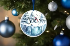 Winter Scene with Penguins Christmas Ornament PNG Product Image 4