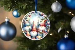 Round Winter Scene with Gnomes Ornament PNG Product Image 3