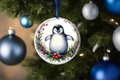 Penguin Round Christmas Ornament Sublimation PNG Product Image 4
