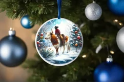 Winter Scene with Cowboy Round Ornament Sublimation PNG Product Image 4
