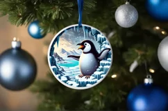 Icy Wall Penguin Round Ornament PNG Product Image 1
