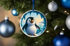 Icy Wall Penguin Round Ornament PNG Product Image 4