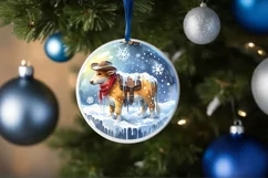 Winter Scene with Cowboy Round Ornament Sublimation PNG Product Image 4