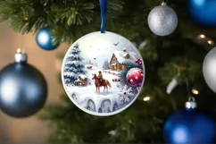 Winter Scene with Cowboy Round Ornament Sublimation PNG Product Image 4