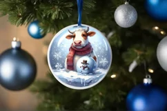 Winter Scene with Cowboy Round Ornament Sublimation PNG Product Image 4