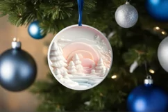 Pastel Winter Scene Round Ornament Sublimation PNG Product Image 4