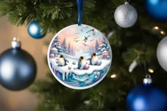 Winter Scene with Penguins Christmas Ornament PNG Product Image 1