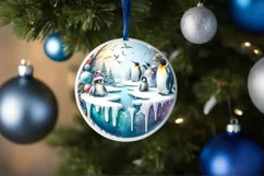 Watercolor Winter Scene Penguins PNG Product Image 4