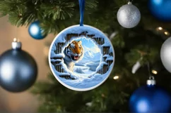 Smiling Tiger Snow Wall Round Ornament PNG Product Image 4