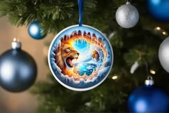 Melting Ice Wall Lion Round Ornament PNG Product Image 4