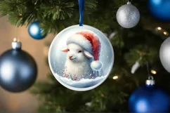 Watercolor Winter Scene Lamb Santa Hat Ornament PNG Product Image 4