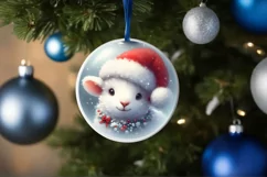 Watercolor Winter Scene Lamb Santa Hat Ornament PNG Product Image 1