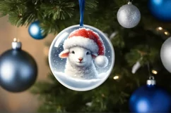 Watercolor Winter Scene Lamb Santa Hat Ornament PNG Product Image 4