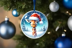 Watercolor Winter Scene Giraffe Santa Hat Ornament PNG Product Image 1