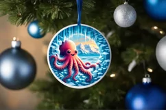 Icy Wall Octopus Round Ornament PNG Product Image 1