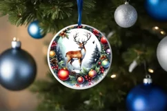 Reindeer Christmas Round Ornament Sublimation PNG Product Image 4