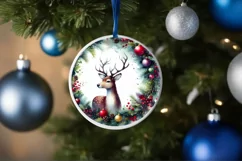 Reindeer Christmas Round Ornament Sublimation PNG Product Image 4