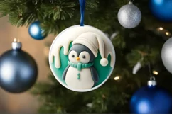 Christmas Penguin Round Ornament Sublimation PNG Product Image 4