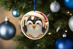 Christmas Penguin Round Ornament Sublimation PNG Product Image 4
