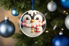 Christmas Penguin Round Ornament Sublimation PNG Product Image 4