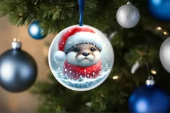 Watercolor Winter Scene Otter Santa Hat Ornament PNG Product Image 4