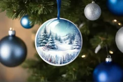 Winter Scene Round Ornament Sublimation PNG Product Image 1