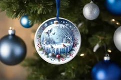 Winter Scene with Birds Round Ornament Sublimation PNG Product Image 1