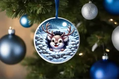 Digital Painting Snow Made Wall Deer Round Ornament Product Image 1
