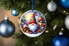 Colorfull Watercollor Gnome Round Ornament Christmas PNG Product Image 4