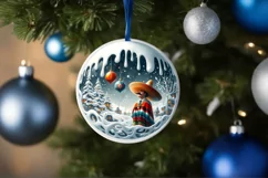 Winter Scene with Mexican Person Round Sticker Ornament Product Image 4
