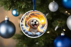 Digital Painting Snow Made Wall Puppy Round Ornament Product Image 4