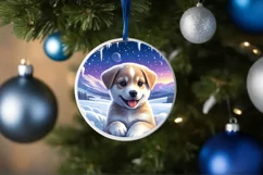 Digital Painting Snow Made Wall Puppy Round Ornament Product Image 1