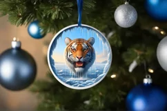 Melting Icy Wall Tiger Round Ornament PNG Product Image 4