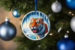Digital Painting Melting Ice Wall Tiger Round Ornament Product Image 4