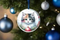 Colorfull Pastel Watercollor Cat Round Ornament Christmas Product Image 4