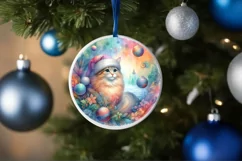 Colorful Pastel Watercolor Christmas Cat Ornament PNG Product Image 1