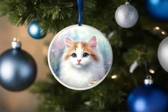 Colorfull Pastel Watercollor Cat Round Ornament Christmas Product Image 4