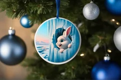 Smiling Bunny Icy Wall Round Ornament PNG Product Image 1