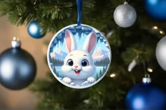 Digital Painting Icy Wall Bunny Round Ornament Christmas PNG Product Image 4
