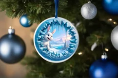 Digital Painting Icy Wall Bunny Round Ornament Christmas PNG Product Image 4