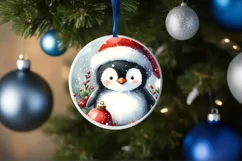 Penguin Christmas Round Ornament Sublimation PNG Product Image 4