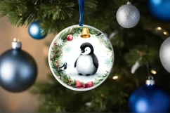 Penguin Christmas Round Ornament Sublimation PNG Product Image 1