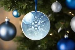 Snowflake Christmas Round Ornament Sublimation PNG Product Image 4