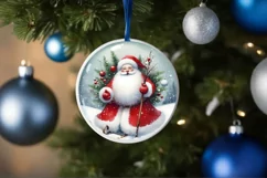 Santa Christmas Round Ornament Sublimation PNG Product Image 4