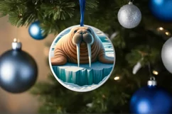 Digital Painting Icy Wall Walrus Round Ornament Christmas Product Image 4