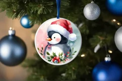Colorfull Pastell Watercollor Penguin Round Ornament Product Image 4