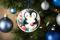Colorfull Pastell Watercollor Penguin Round Ornament Product Image 1