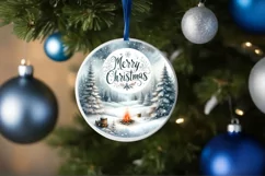 Watercolor Winter Scene Merry Christmas Ornament Sublimation Product Image 4