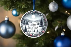 Watercolor Winter Scene Merry Christmas Ornament Sublimation Product Image 1