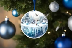 Winter Scene with Birds Round Ornament Sublimation PNG Product Image 4